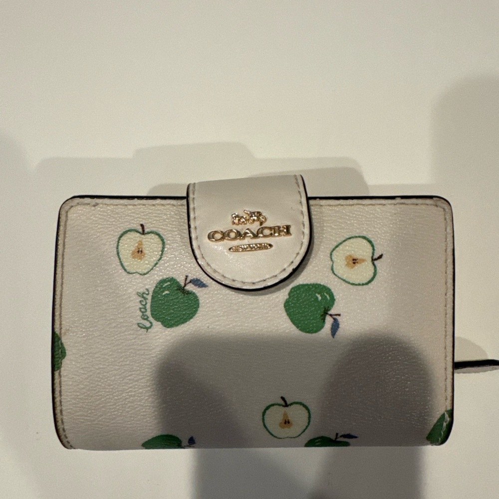 Coach Wallet with Green Apple Motif on White
